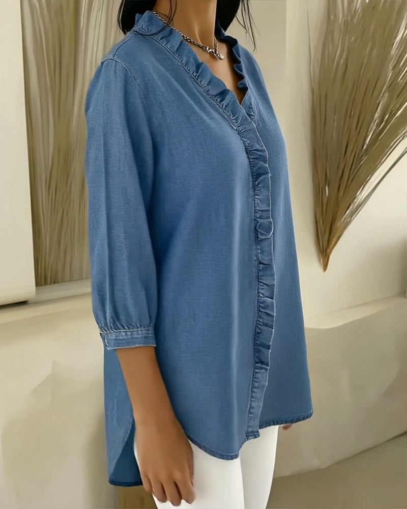 Elvaria™ - Elegant bluse med flæsedetaljer