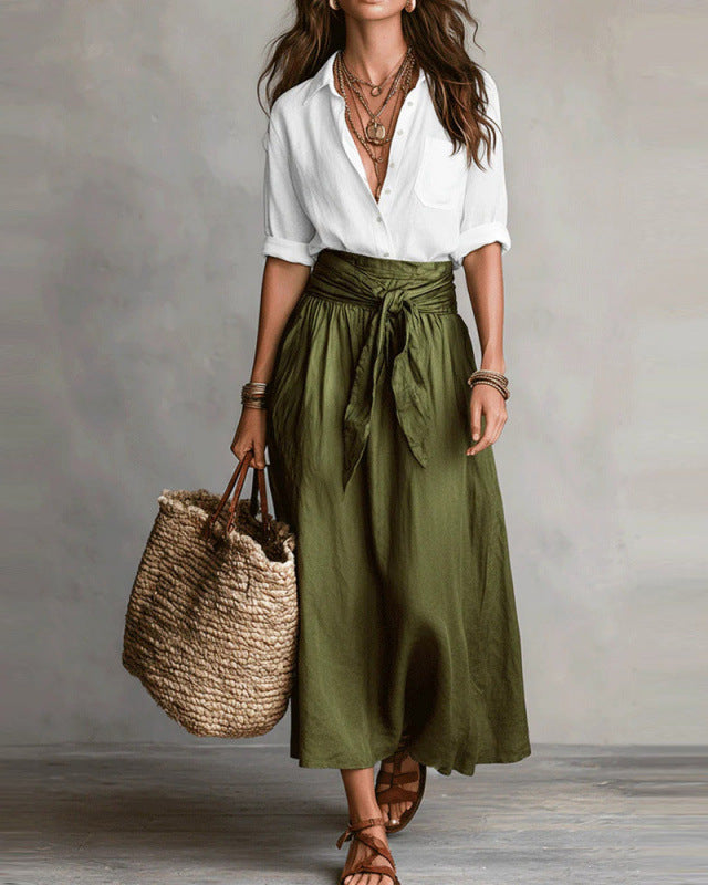 Vera | Satin midi-sæt med matchende bluse