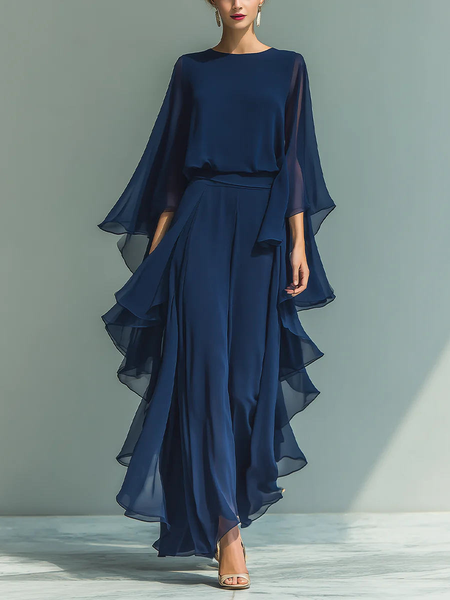 Marie | Elegant chiffon-sæt med flæser