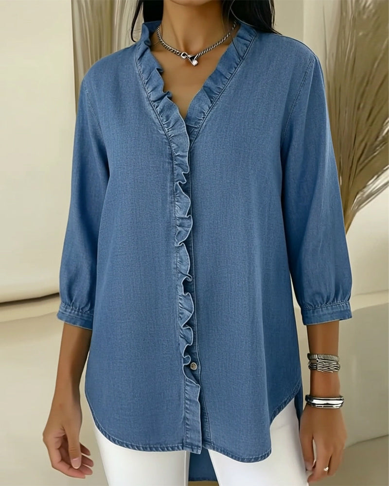 Elvaria™ - Elegant bluse med flæsedetaljer