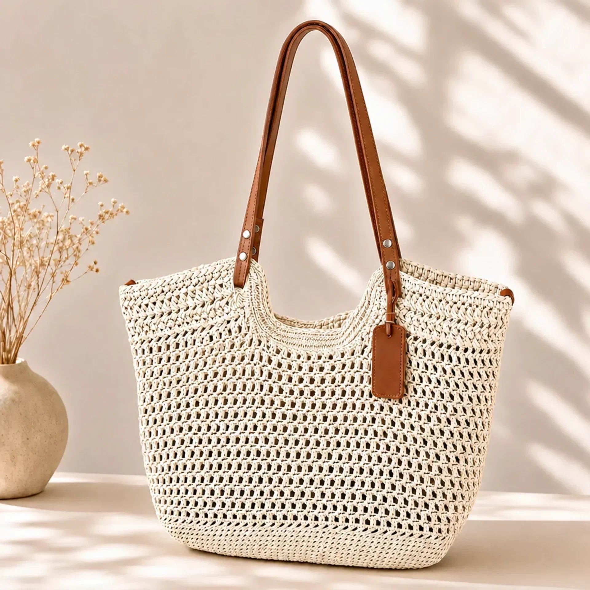 Isolde – Flettet shopper med geometrisk mønster