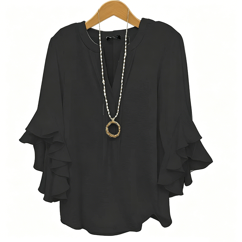 Amelie Volantbluse med V-hals