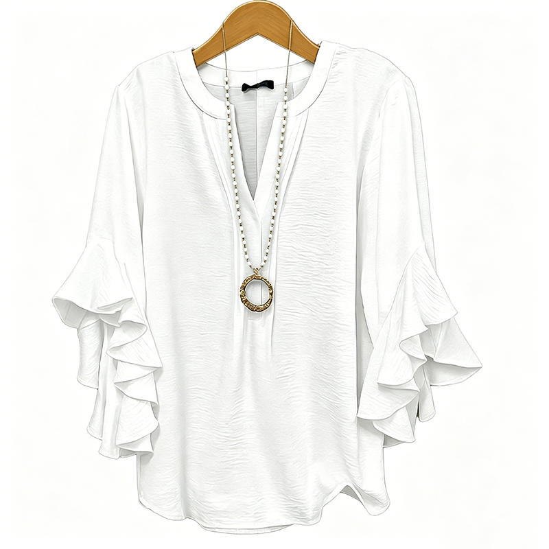 Amelie Volantbluse med V-hals