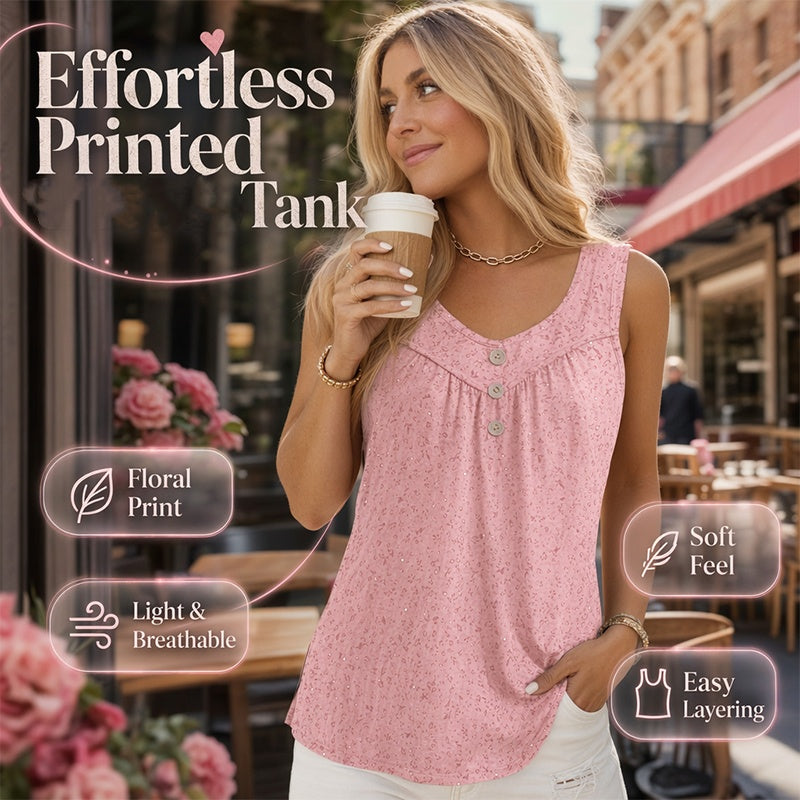 Liva™ Ærmeløs Bluse med Elegant Print