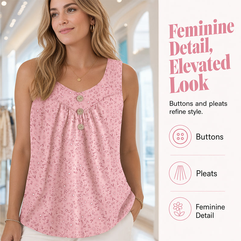 Liva™ Ærmeløs Bluse med Elegant Print