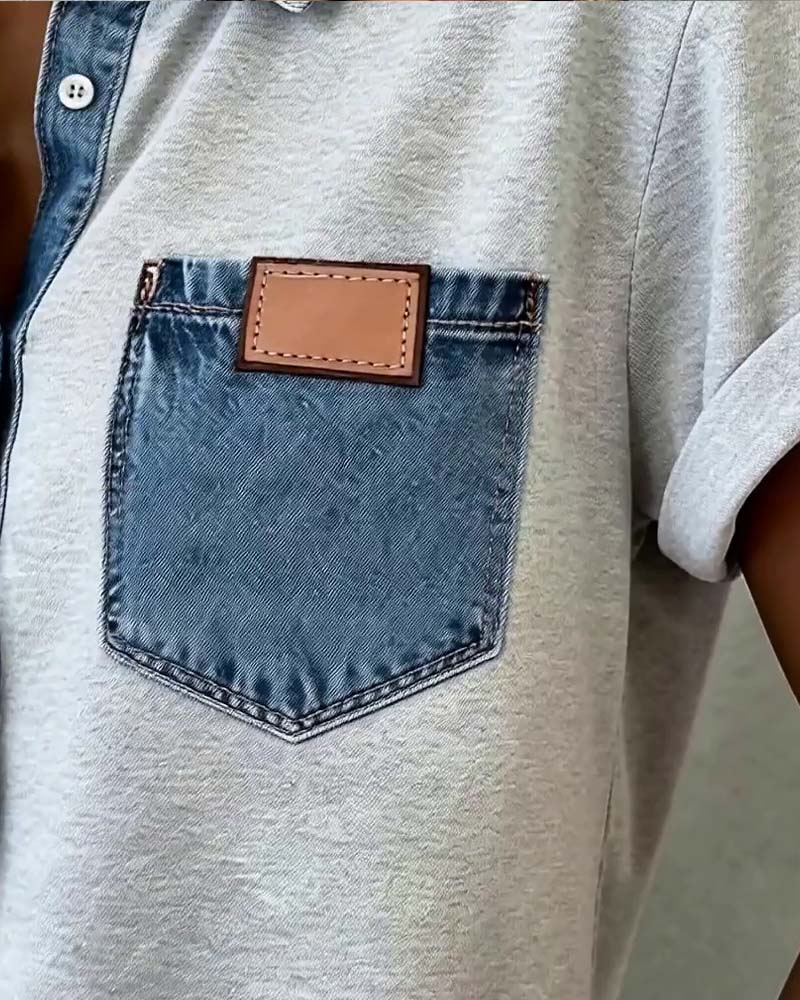 Patchwork-T-shirt i denim med opsmøg