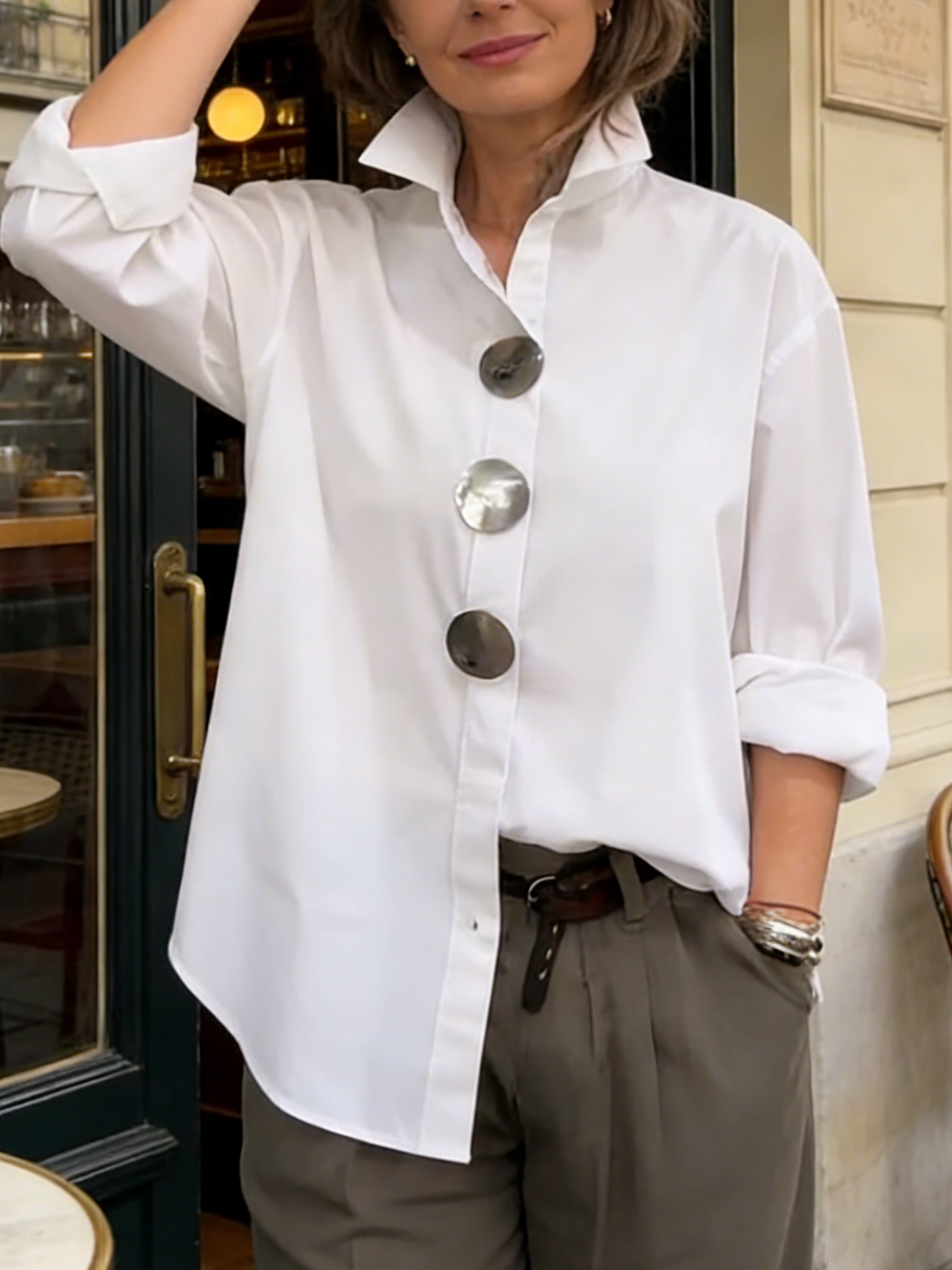 Mirella – Oversized Bluse Med Statementknapper