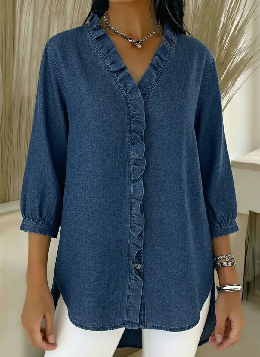 Elvaria™ - Elegant bluse med flæsedetaljer