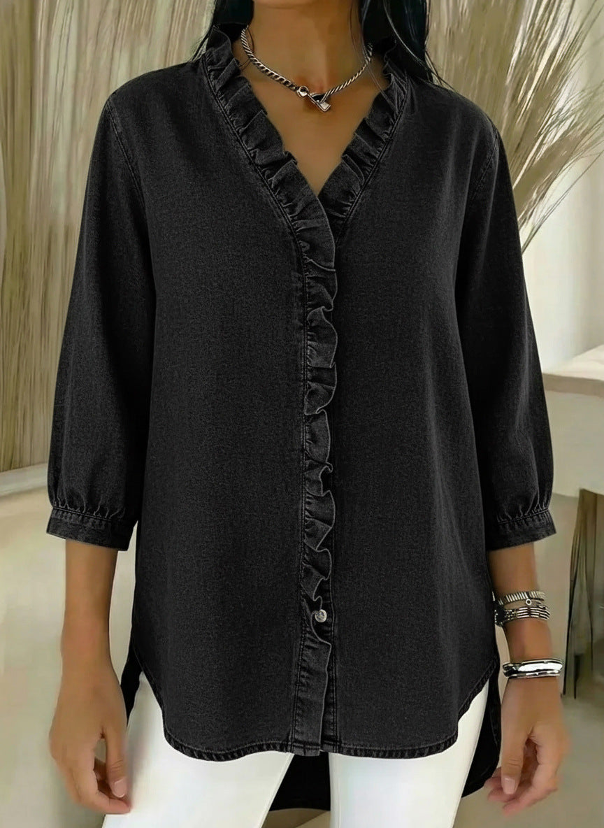 Elvaria™ - Elegant bluse med flæsedetaljer