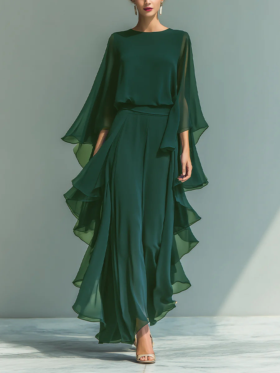 Marie | Elegant chiffon-sæt med flæser