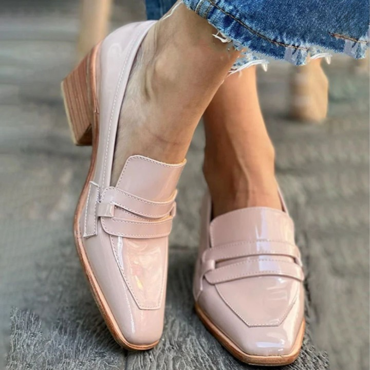 Olga™ - Lyserøde loafers i læder