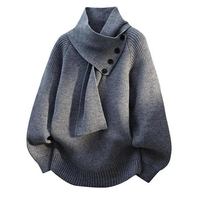 Ariane – Elegant striksweater med halstørklædekrave