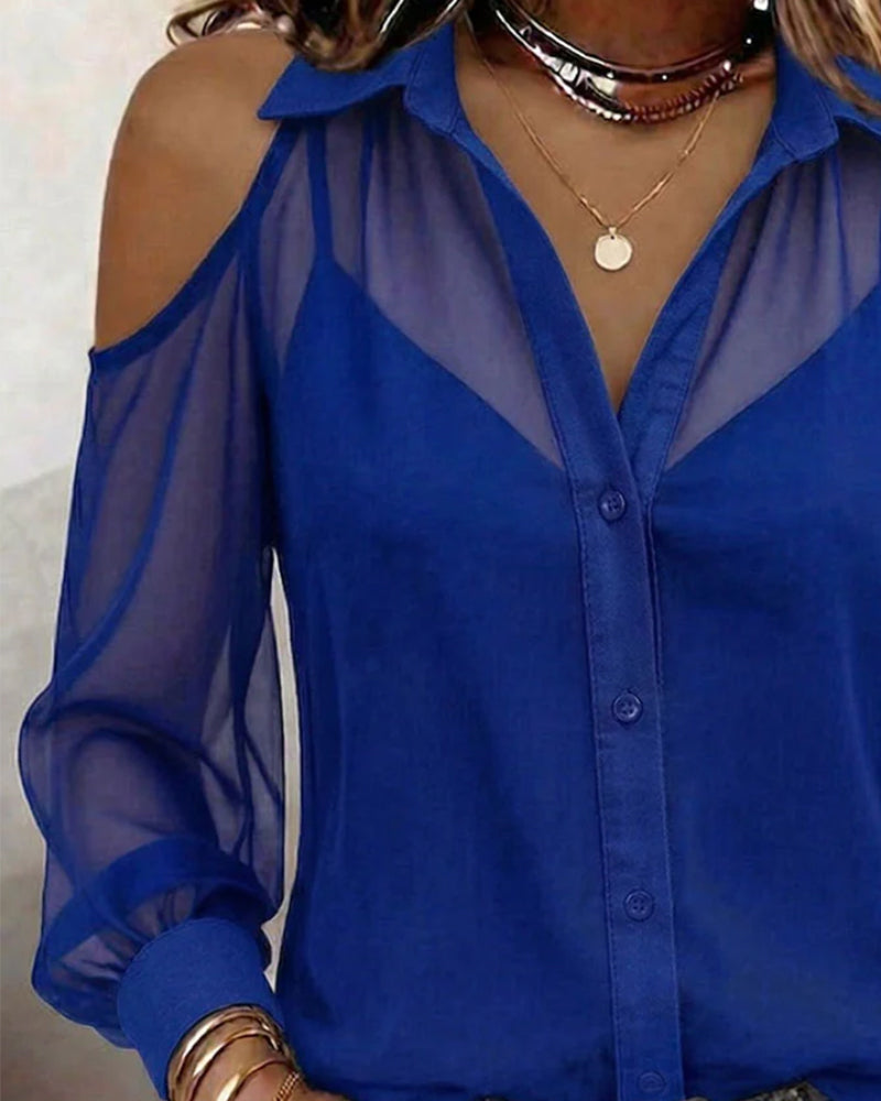 Todelt sæt med gennemsigtig off-the-shoulder-skjorte og camisole