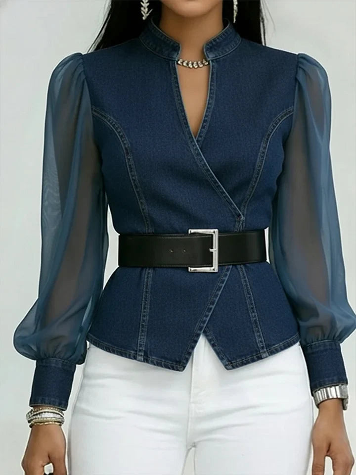 Olivera - Bluse i struktureret denim