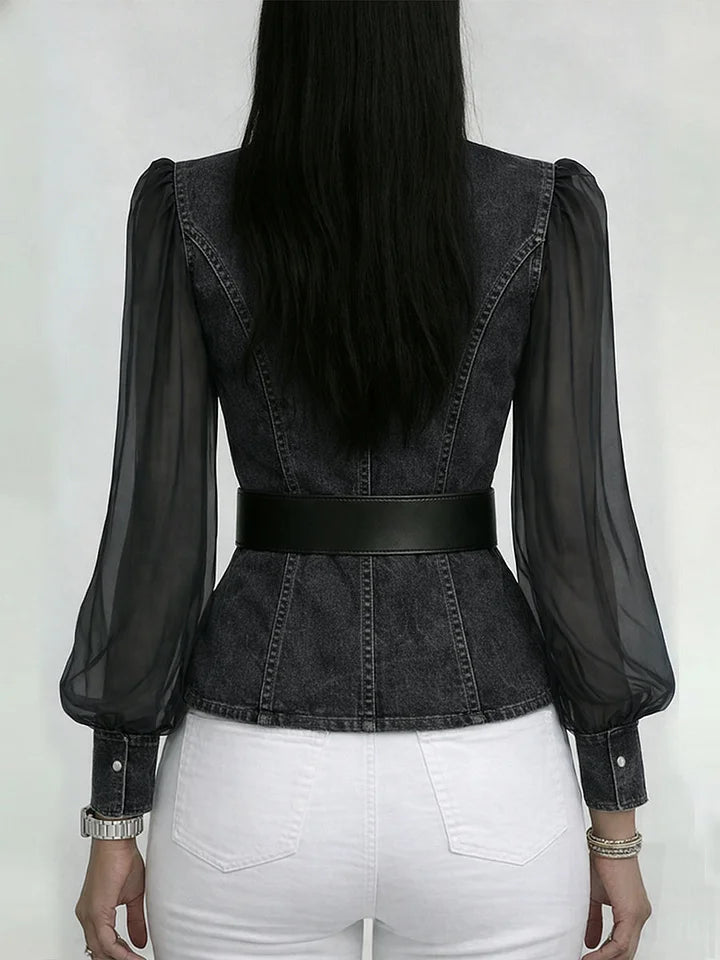 Olivera - Bluse i struktureret denim