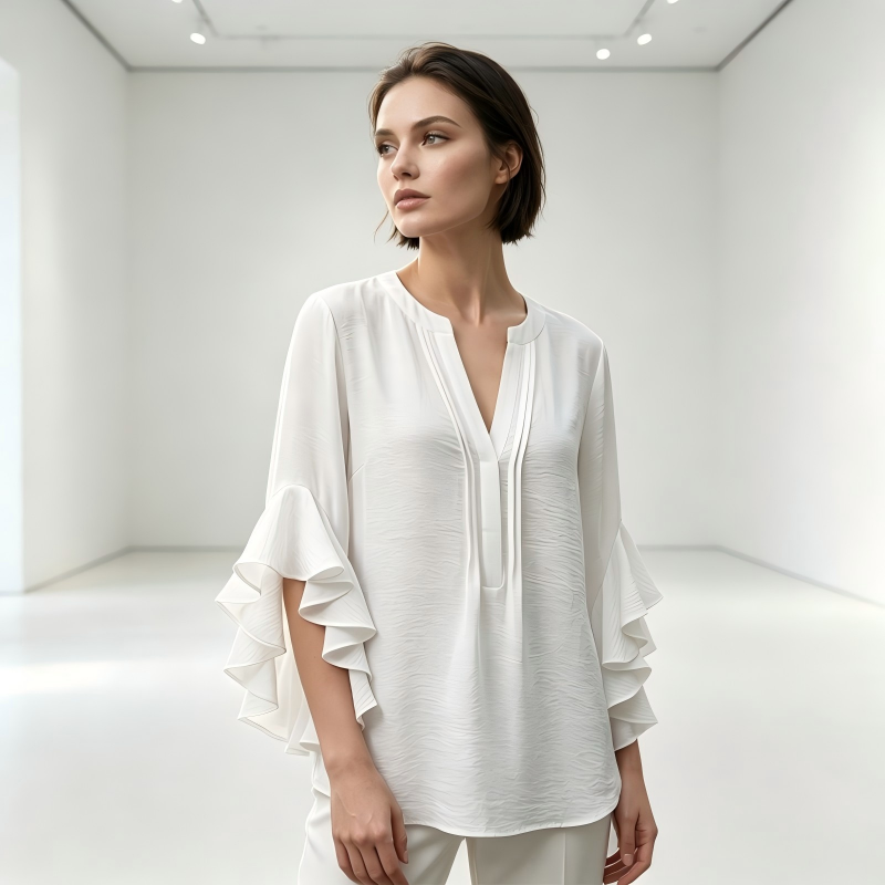 Amelie Volantbluse med V-hals
