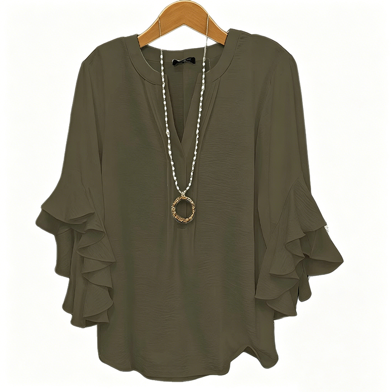 Amelie Volantbluse med V-hals